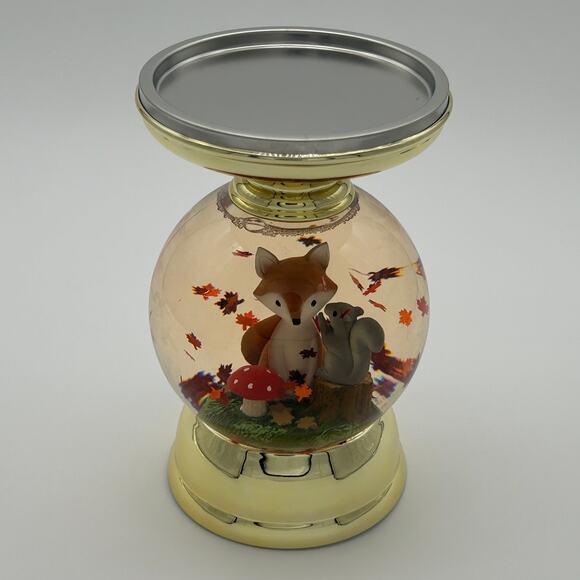 Bath & Body Works Fox & Squirrel Light Up 3-Wick Candle Holder Fall Leaves Globe - Picture 1 of 5